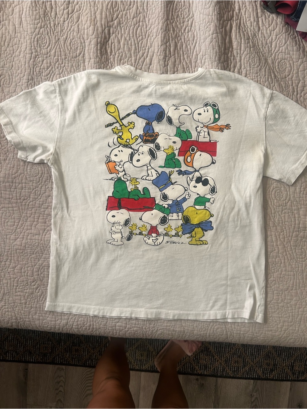 Zara Peanuts Snoopy Sequin Graphic T-Shirt Women’s Small White Cartoon Tee